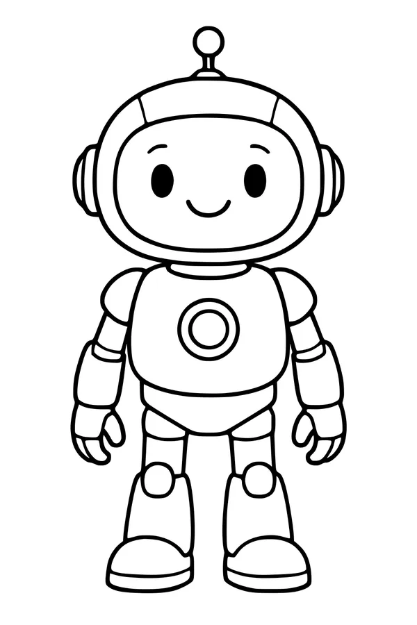 Free Robot Coloring Page - Smiling Buddy Bot With Big Boots (Printable PDF)