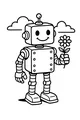 Free Robot Coloring Page - Smiling Robot Boy With Daisy (Printable PDF)