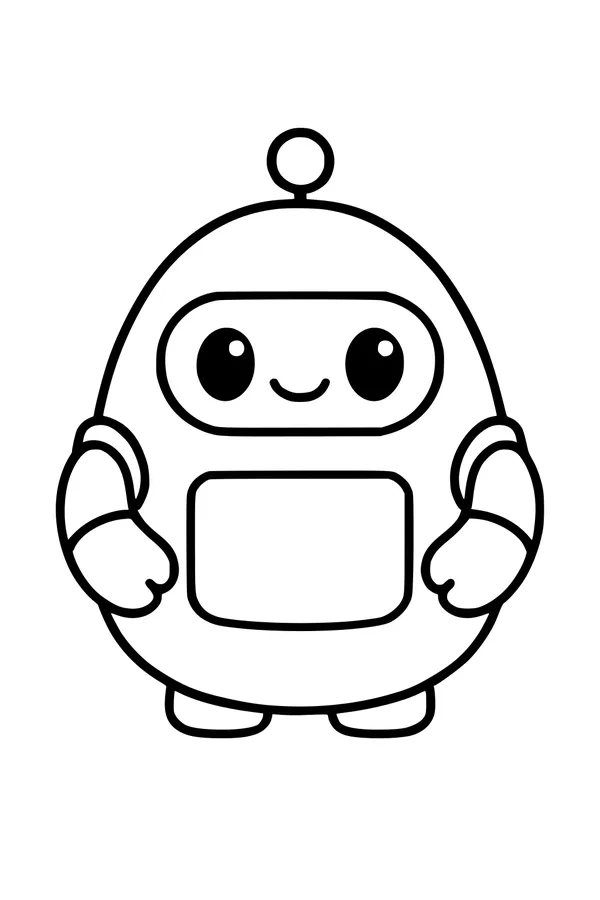 Free Robot Coloring Page - Cute Round Bot With Belly Panel (Printable PDF)