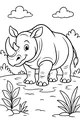Free Rhinoceros Coloring Page - Smiling Rhino in Jungle Scene (Printable PDF)