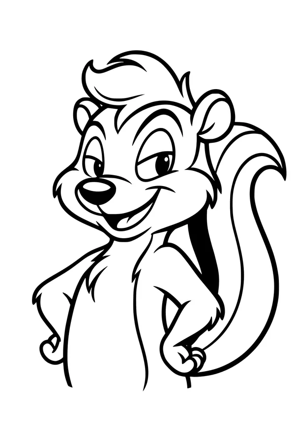 Free Skunk Coloring Page - Smiling Cartoon Skunk With Bushy Tail (Printable PDF)