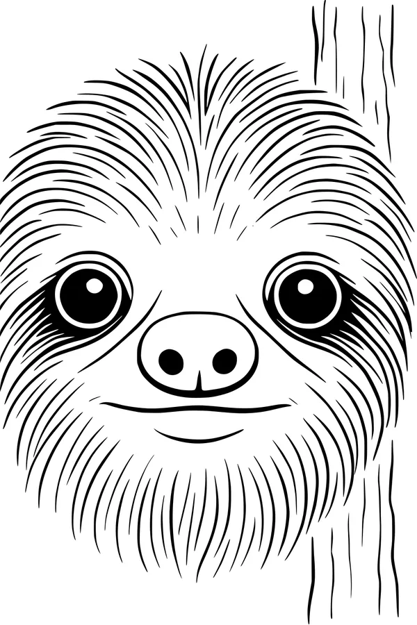 Free Sloth Coloring Page - Cute Face Peeking From Tree (Printable PDF)