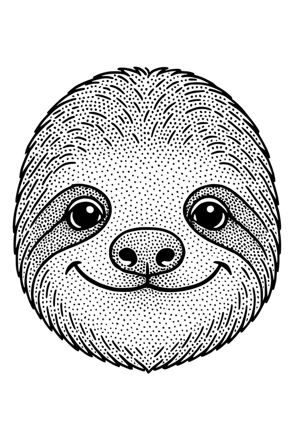 Free Sloth Coloring Page - Smiling Sloth Face Close-Up (Printable PDF)