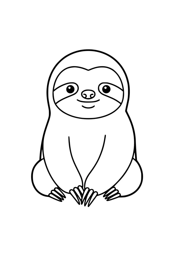 Free Sloth Coloring Page - Smiling Sloth Sitting Upright (Printable PDF)