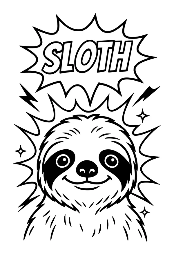 Free Sloth Coloring Page - Smiling Cartoon Sloth Face (Printable PDF)
