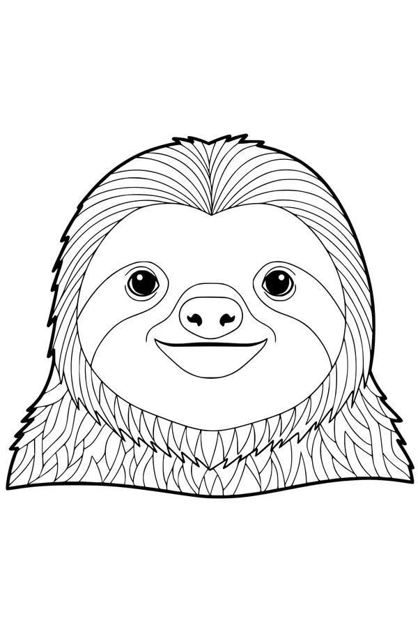 Free Sloth Coloring Page - Smiling Furry Face Portrait (Printable PDF)