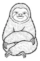 Free Sloth Coloring Page - Happy Sloth Sitting With Crossed Arms (Printable PDF)