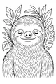 Free Sloth Coloring Page - Smiling Sloth in Jungle Leaves (Printable PDF)