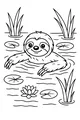 Free Sloth Coloring Page - Happy Sloth Swimming in a Pond (Printable PDF)