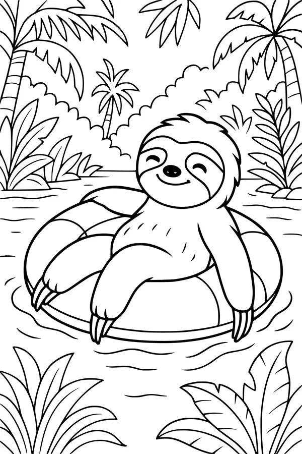 Free Sloth Coloring Page - Lazy Float on Jungle River (Printable PDF)