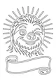 Free Sloth Coloring Page - Smiling Winking Face With Sunburst Banner (Printable PDF)