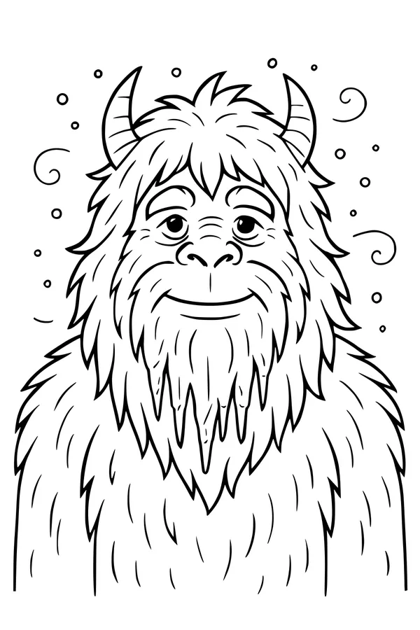 Free Yeti Coloring Page - Friendly Icicle-Bearded Monster in Snow (Printable PDF)
