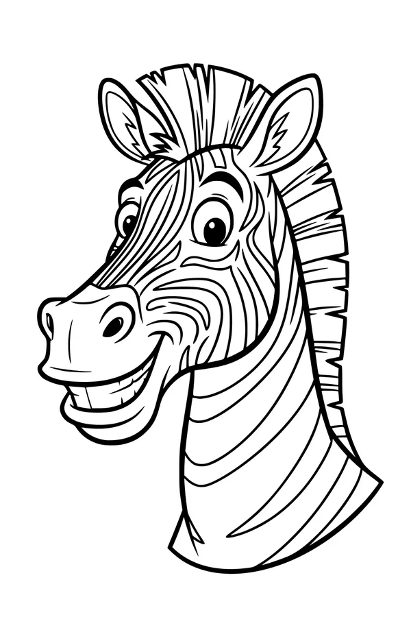 Free Zebra Coloring Page - Smiling Cartoon Zebra Head in Clouds (Printable PDF)