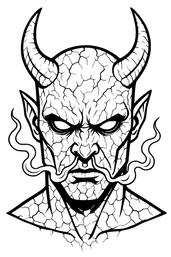 Free Demon Coloring Page - Smoky Horned Stone Face (Printable PDF)
