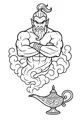 Free Genie Coloring Page - Muscular Djinn Rising From Magic Lamp (Printable PDF)
