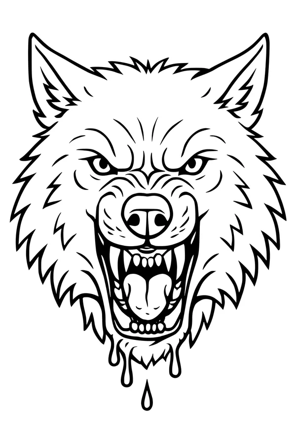 Free Wolf Coloring Page - Snarling Wolf Head With Fangs (Printable PDF)