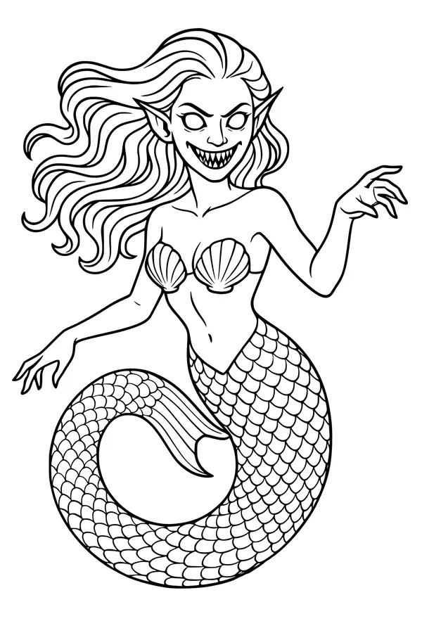 Free Sea Monster Mermaid Coloring Page - Sneaky Siren With Scaly Tail Loop (Printable PDF)