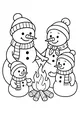 Free Snowman Family Coloring Page - Cozy Campfire Gathering (Printable PDF)
