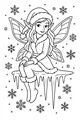 Free Winter Fairy Coloring Page - Snowflake Elf on Icicle Throne (Printable PDF)