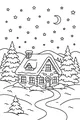 Free Christmas Cottage Coloring Page - Starry Winter Night Scene (Printable PDF)