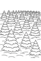 Free Christmas Tree Coloring Page - Snowy Evergreen Hills Scene (Printable PDF)