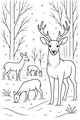 Free Deer Coloring Page - Winter Herd in Snowy Forest (Printable PDF)