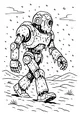 Free Robot Coloring Page - Brave Android on a Snowy Day (Printable PDF)