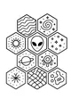 Free Alien Coloring Page - Star Hive Visitor in Space Hexagons (Printable PDF)