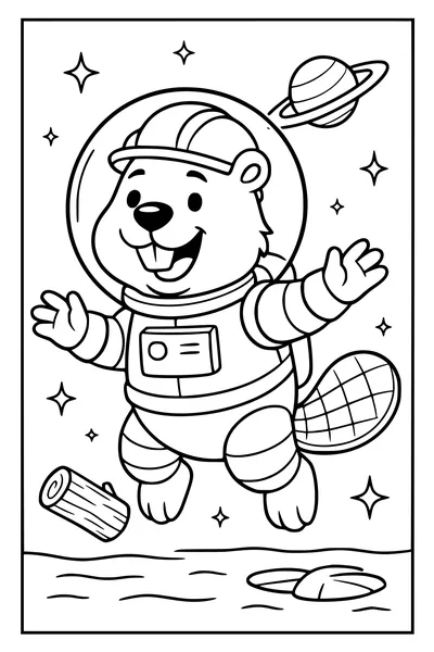 Free Beaver Coloring Page - Cute Astronaut Floating in Space (Printable PDF)