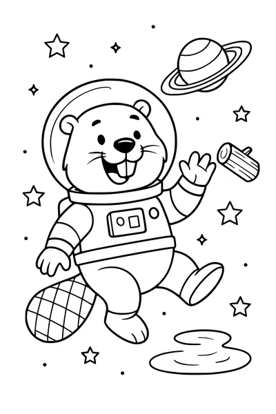 Free Beaver Coloring Page - Astronaut Floating in Space (Printable PDF)