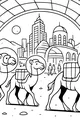 Free Camel Coloring Page - Space Camels in Futuristic Moon City (Printable PDF)