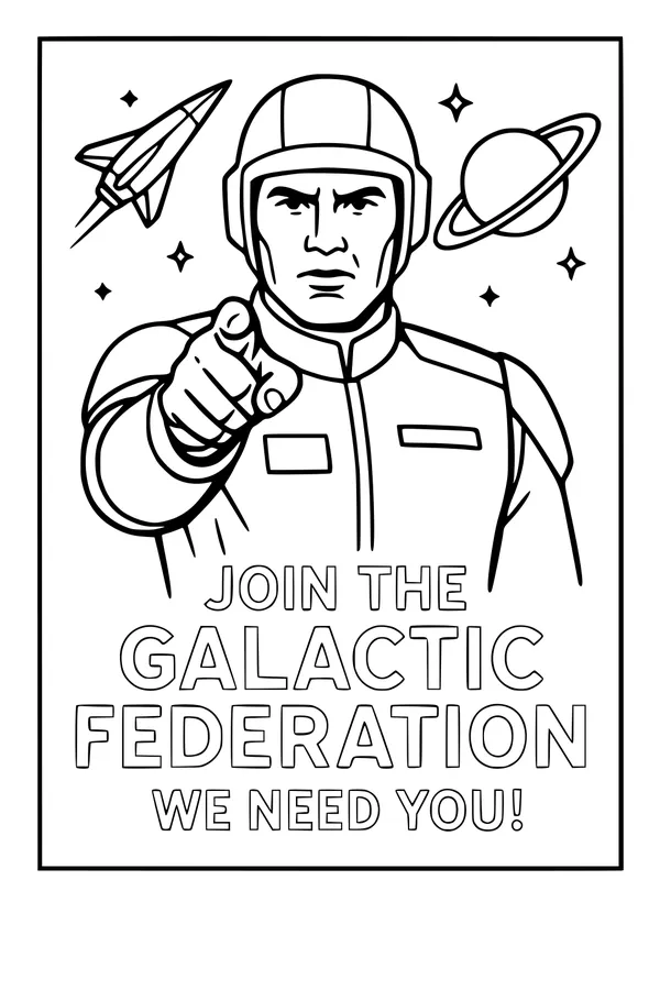 Free Space Captain Coloring Page - Galactic Federation Recruitment Poster (Printable PDF)
