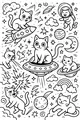 Free Cat Coloring Page - Galactic Cats in Outer Space Adventure (Printable PDF)