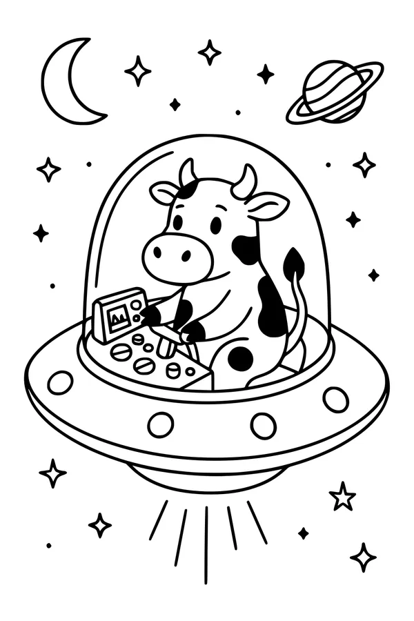 Free UFO Cow Astronaut Coloring Page - Captain Moo in Space (Printable PDF)