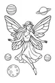 Free Fairy Coloring Page - Moon Fairy Floating in Space (Printable PDF)