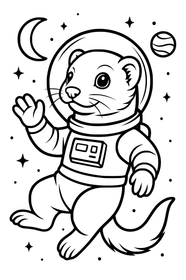 Free Ferret Coloring Page - Space Ferret in a Spacesuit (Printable PDF)