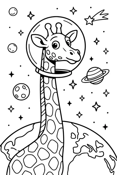 Free Giraffe Coloring Page - Space Helmet Adventure (Printable PDF)