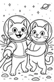 Free Cat Coloring Page - Space Cats Taking a Selfie With Alien (Printable PDF)