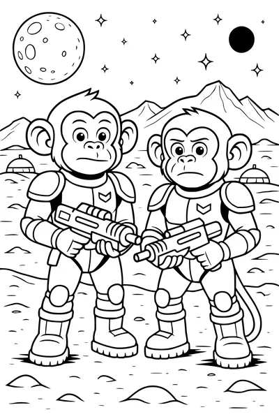 Free Monkey Coloring Page - Space Pals on a Moon Mission (Printable PDF)