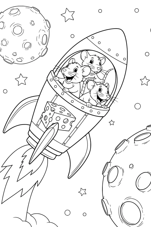 Free Rat Coloring Page - Space Mice Rocket Adventure (Printable PDF)