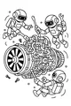 Free Robot Mechanics Coloring Page - Fixing a Space Turbine Engine in Zero Gravity (Printable PDF)