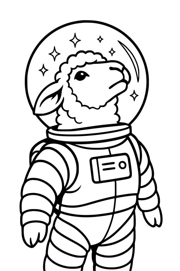Free Sheep Coloring Page - Cute Space Sheep in Astronaut Suit (Printable PDF)