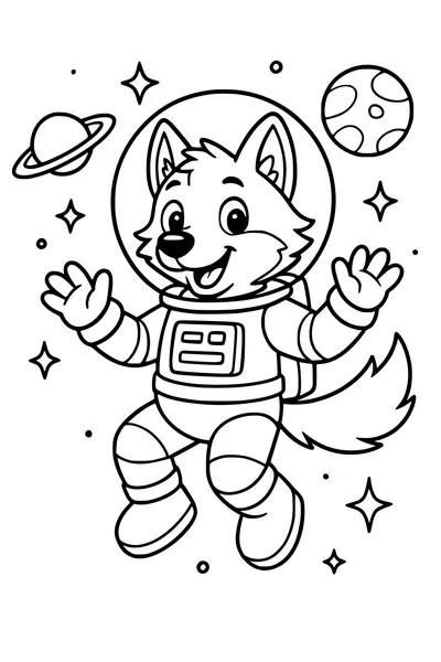 Free Wolf Coloring Page - Cartoon Astronaut Floating in Space (Printable PDF)