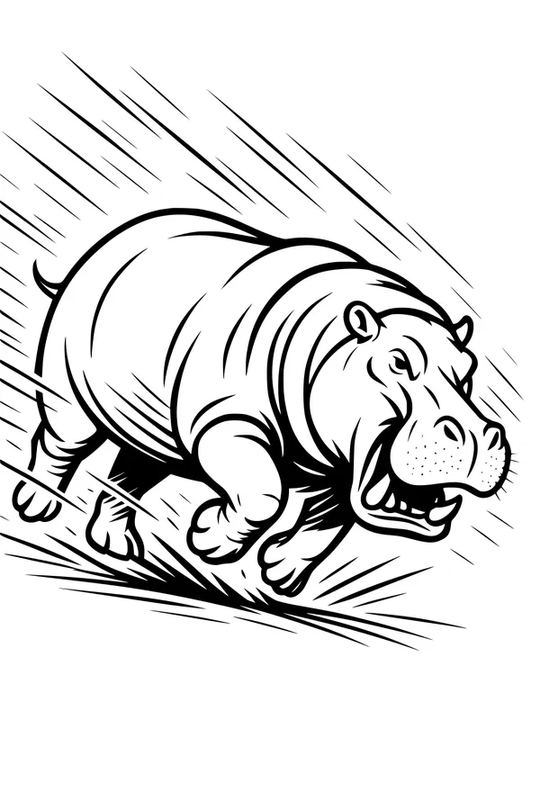 Free Hippopotamus Coloring Page - Roaring Running Hippo (Printable PDF)