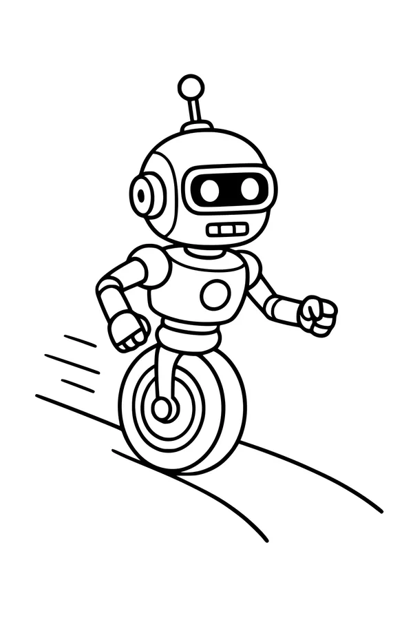 Free Robot Coloring Page - One-Wheeled Whiz-Bot Racing Ahead (Printable PDF)