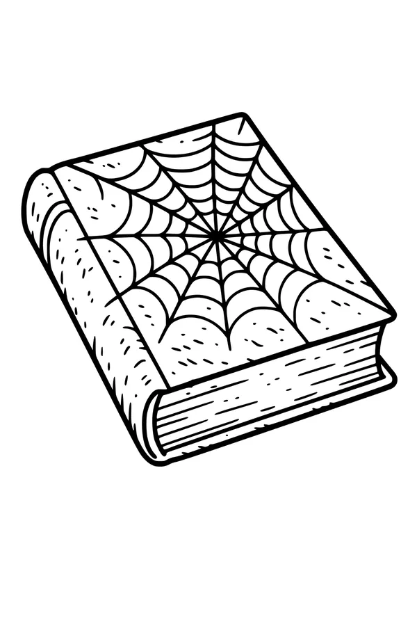 Free Halloween Spellbook Coloring Page - Spiderweb Cover (Printable PDF)