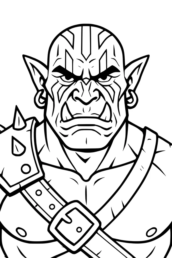 Free Ogre Coloring Page - Spiky-Shoulder Warrior Portrait (Printable PDF)