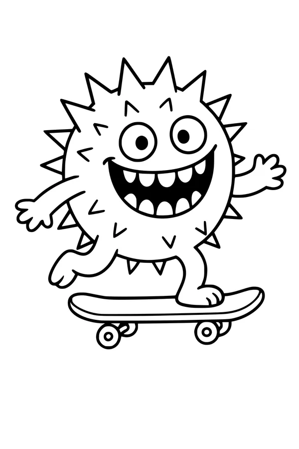 Free Monster Coloring Page - Spiky Skater With Big Smile (Printable PDF)