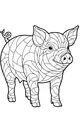 Free Pig Coloring Page - Swirly Patchwork Piglet in Sunshine (Printable PDF)