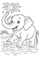 Free Elephant Coloring Page - Young Elephant Splashing in Pond (Printable PDF)